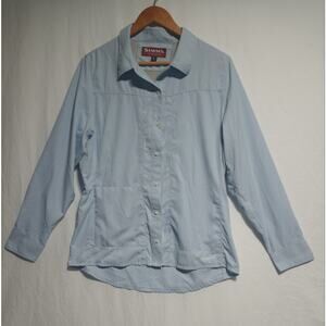 Simms Woman's Isle Button Up Long Sleeve Fishing Outdoor Shirt Blue Sizw Large